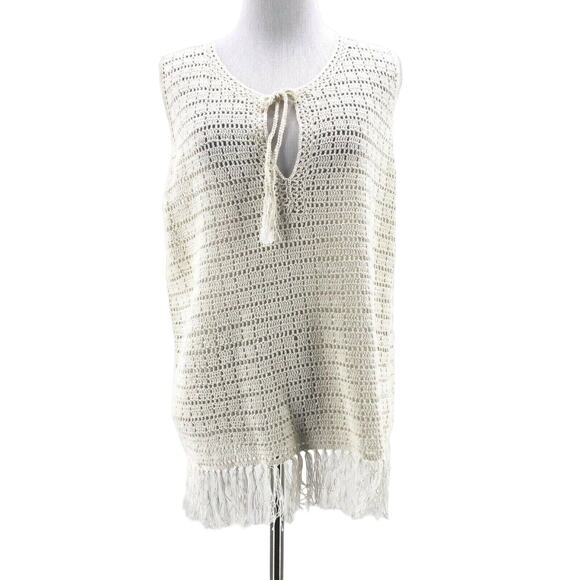 Joie Women's Ivory Analia Sleeveless Crochet Knit Frayed Tank Large NEW $298 - Picture 3 of 8